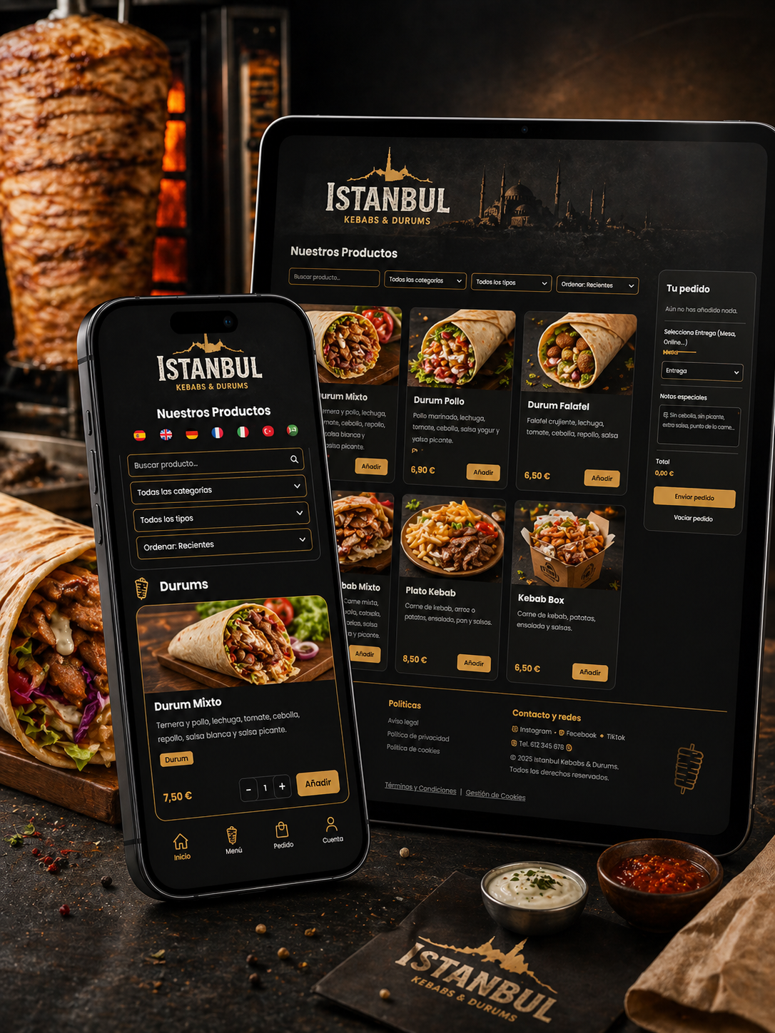 Carta digital para kebabs con pedidos desde el móvil