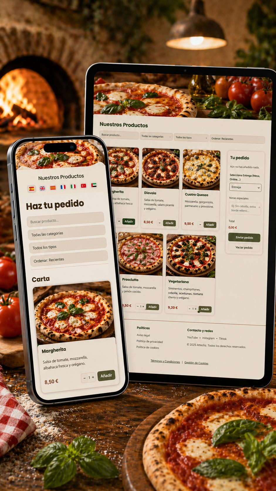 Carta digital para pizzerías con pedidos online y QR